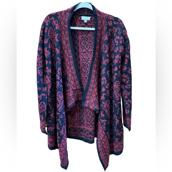 Lucky Brand Burgundy and Black Open Front Sweater Shawl - Picture 1 of 14